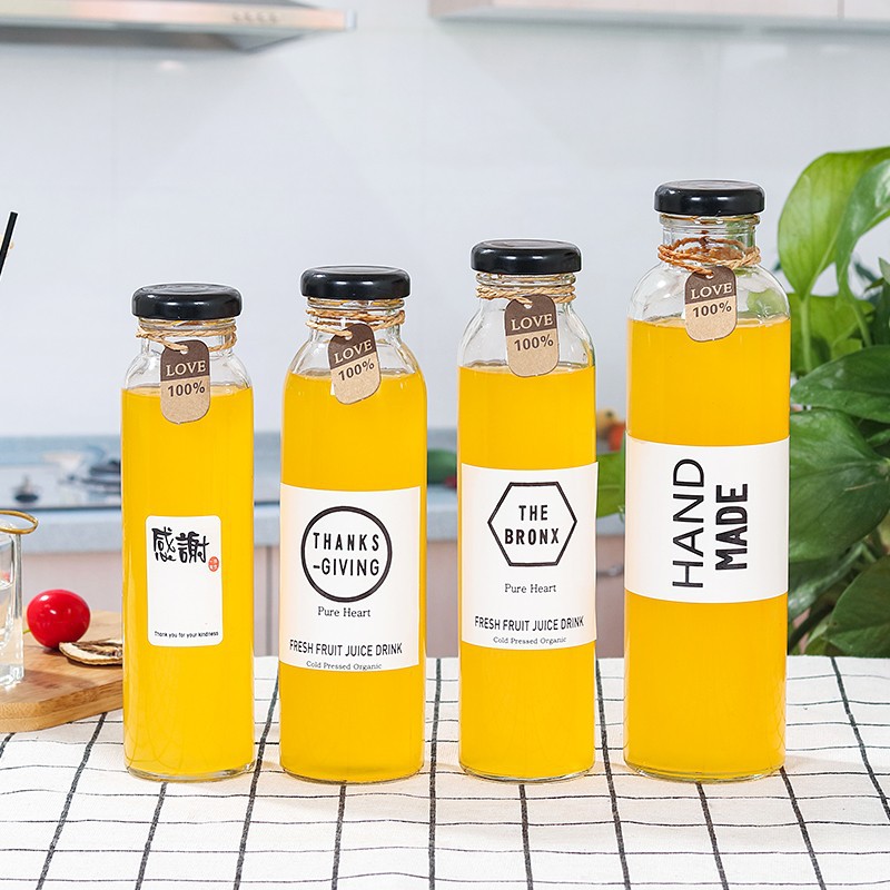 奶茶店专供冷饮店奶茶冷泡茶瓶饮料瓶玻璃瓶透明奶瓶批发马口铁盖