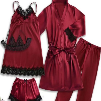 Women's Pajamas Cross-Border Sexy Lingerie European and American Popular Sexy Lace Shorts and Pants Five-Piece Home Clothes