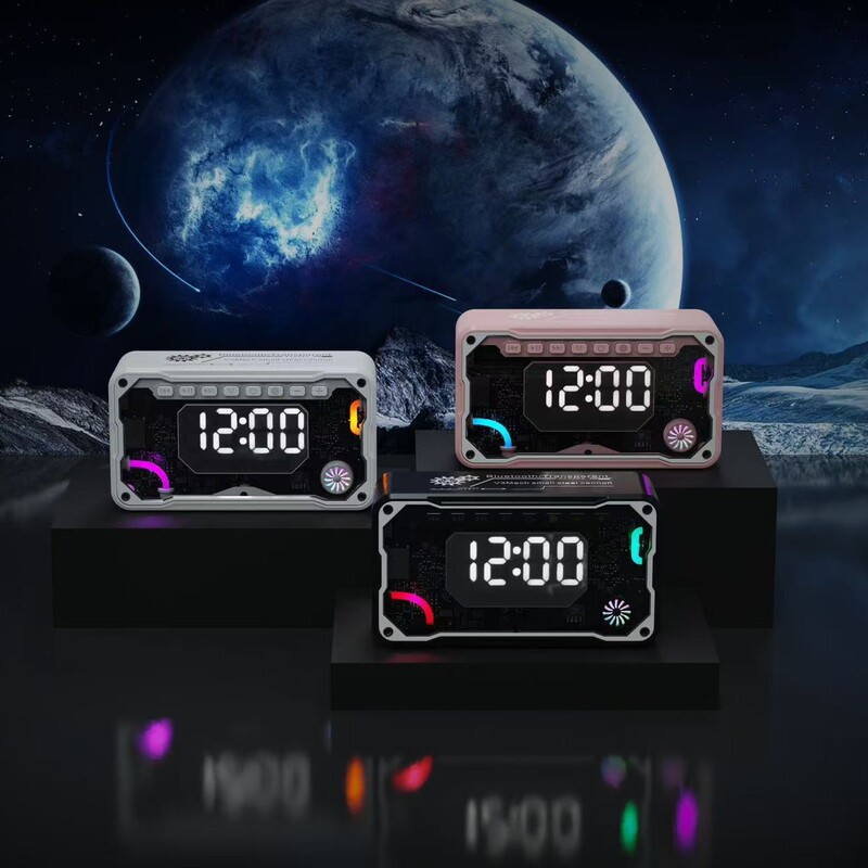 V3跨境闹钟蓝牙音箱透明机甲小钢炮音响便携式桌面插卡蓝牙小音响|undefined