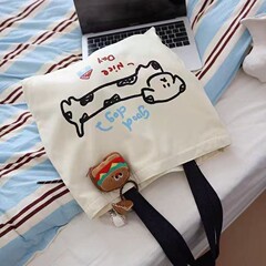 文化的で創造的な学生キャンバスバッグ男性と女性のための夏のショルダーバッグ大容量ファッショナブルなポータブルキャンバスジッパーバッグ通勤バッグ