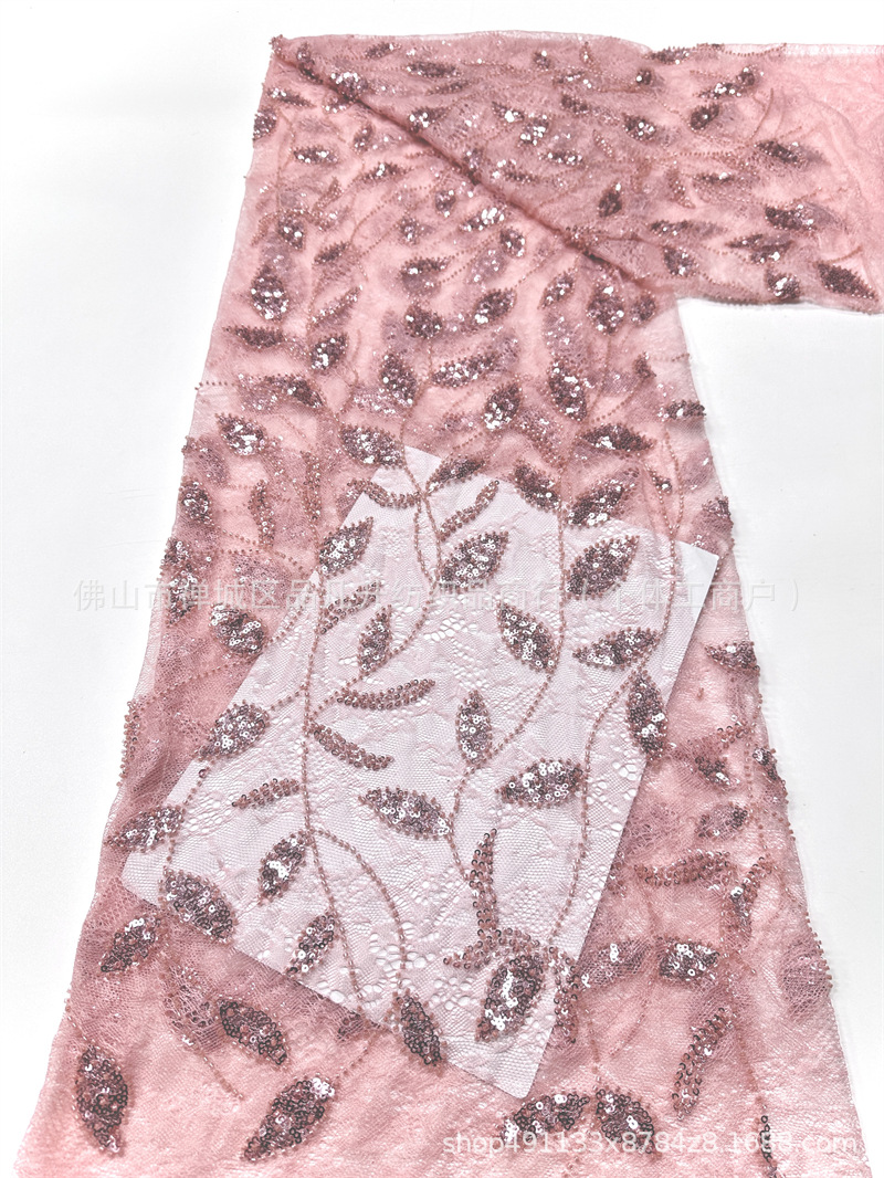Moda de moda de fiesta vestido de vestido de tela alta fijación de encaje bordado de perlas tela de sequilla