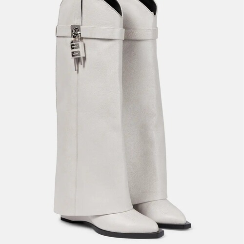 European and American style new wedge heel pointed-toe metal buckle black printed pant boot export market large size sleeve long tube women's boots