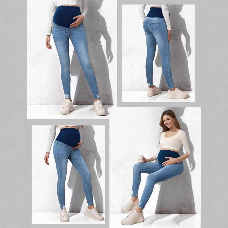 New Amazon Foreign Trade European and American Maternity Jeans Autumn and Winter Belly Support Pants Mid-Waist Elastic Casual Slim-Fit Skinny Pants