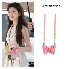 趙露思同款 硅膠摺疊蝴蝶手機背夾掛繩斜挎繩斜跨手機殼斜挎繩手