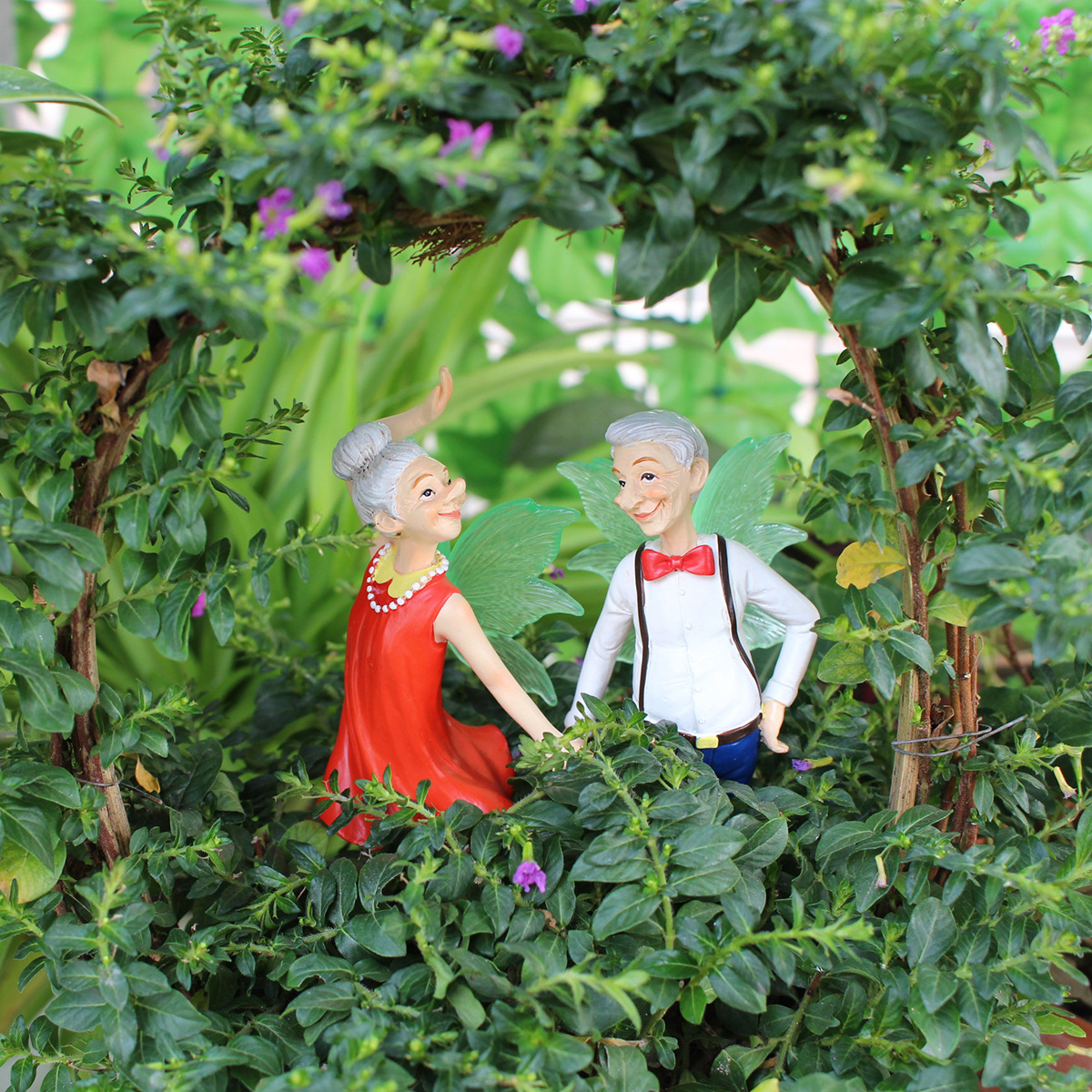  luminous couple elderly dance flower fairy potted plant decoration plug-in outdoor courtyard decoration crafts 