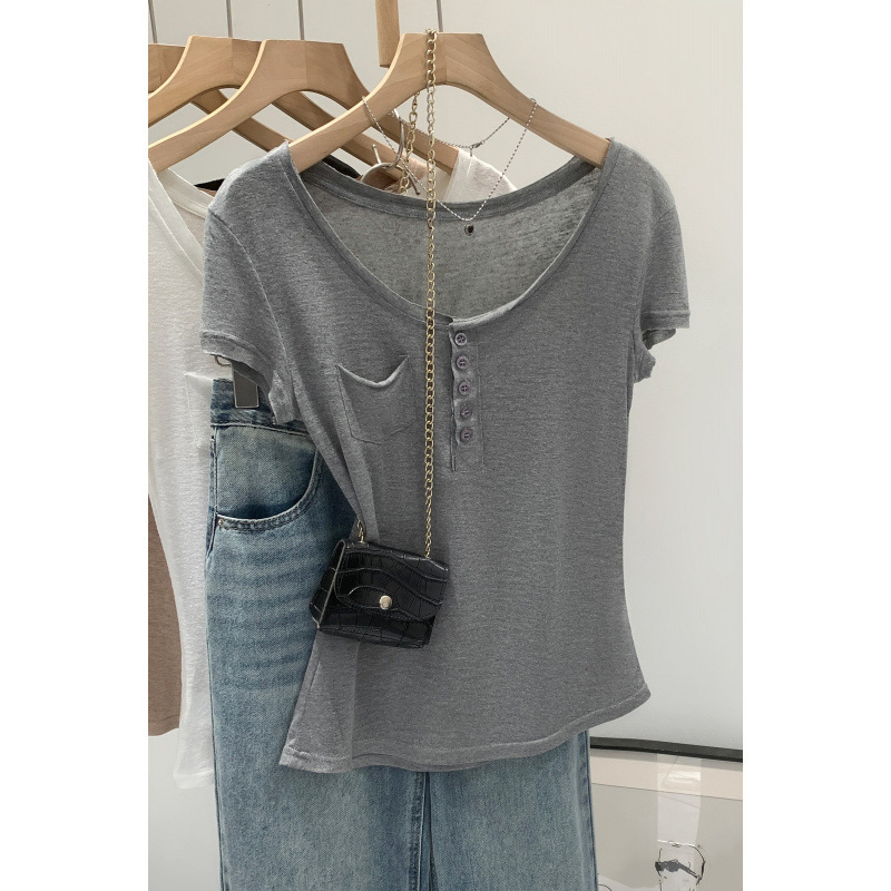 European-Style High-End Chic Button Pocket Design Short-Sleeve T-Shirt for Women, New Spring 2026 Super Trendy Age-Reducing Top European-Style High-End Chic Button Pocket Design Short-Sleeve T-Shirt for Women, New Spring 2026 Super Trendy Age-Reducing Top