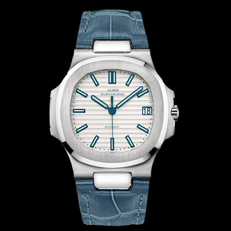 Men's Automatic Watch Genuine Leather Strap Mechanical Nautilus_voghion.com