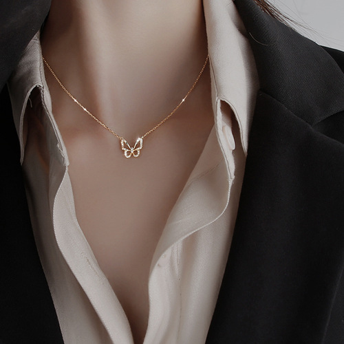 Bow necklace, female niche clavicle chain, new internet celebrity ins trendy necklace, cold temperament Korean style necklace