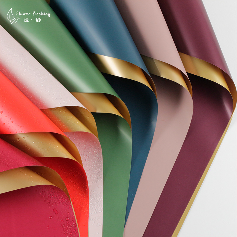 双面双色鎏金纸 工厂批发防水金奢纸 礼品鲜花包装纸 金色欧雅纸