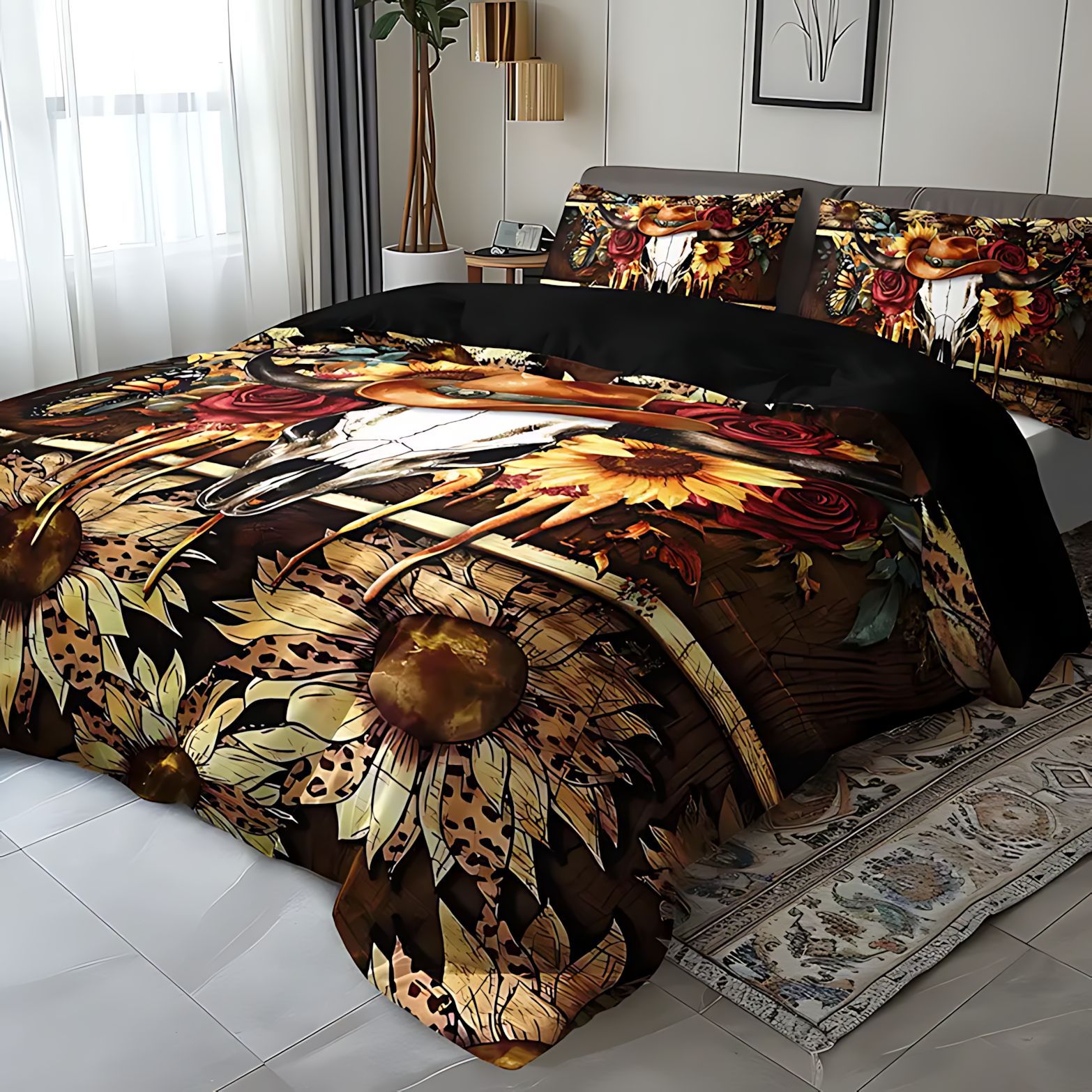 TEMU / JIT Transfronterizo Abrasivo Quilt Kit Sunflower Cotton Print Digital Bed Cover
