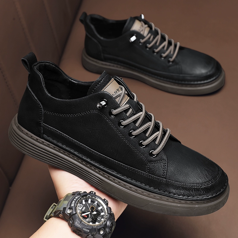 Мужская обувь, летние непромокаемые нескользящие черные туфли на плоской подошве, мужские повседневные кожаные туфли без шнуровки, модная обувь с низким берцем для работы и охраны труда