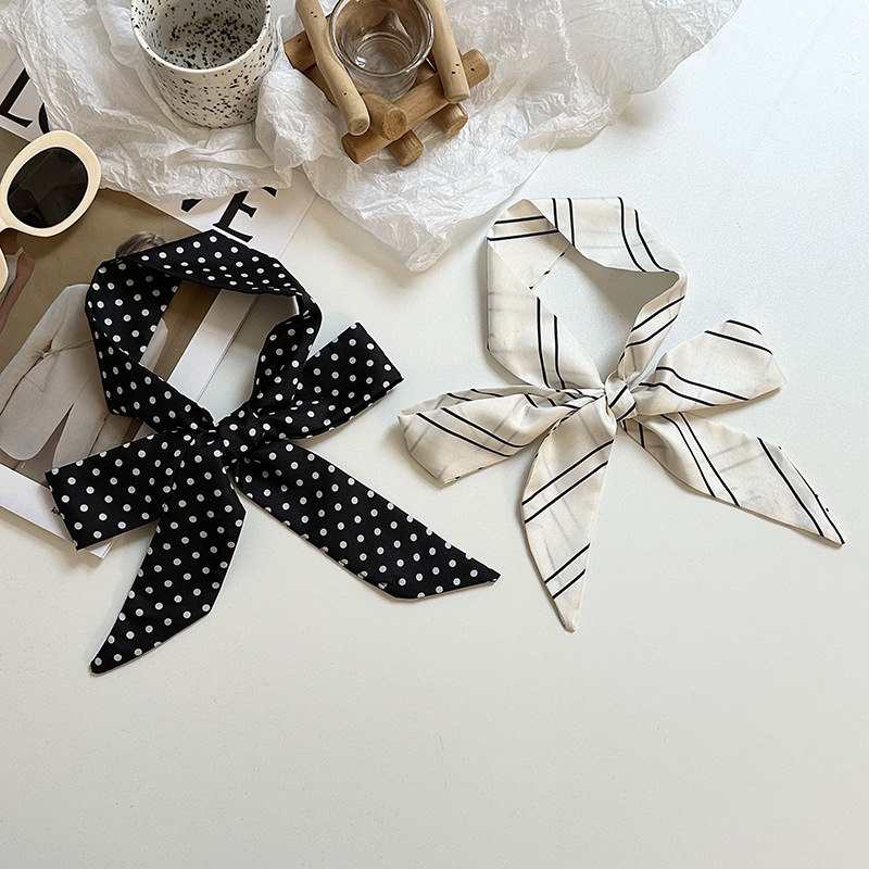 Cinta clásica de lunares, estilo retro, lunares franceses, cintas estrechas y multiusos, pañuelo de seda largo, pañuelo en la cabeza, cinturón para el cabello, cabello atado