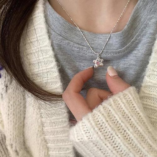 S925 sterling silver pink zirconium star necklace for women  new style light luxury niche design temperament clavicle chain