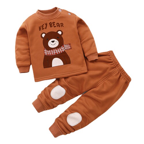 2024 Winter Children's Warmth-Keeping Set with Fleece and Thickening for Autumn and Winter, Unisex for Boys and Girls, Top and Bottom Set, One Piece Shipping