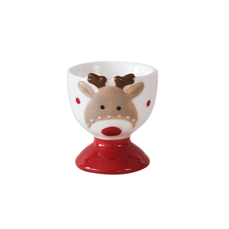 Taza de huevo de cerámica creativa de huevo de estilo nórdico de costura Santa Claus pequeña taza de vino encantadora taza de huevo de alce de alto valor facial