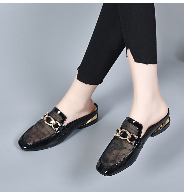 Dép sục bít mũi da thật lưới phong cách Anh gót thô 5 cm — Màu mơ cao gót 5 cm chi tiết 14