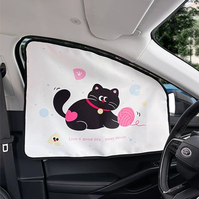 Manufacturer Customized Car Curtains, Summer Children's Sun Protection and Heat Insulation Car Privacy Curtains, Creative Car Window Sunshades (Car curtains) - track-curtain-main-driver-black-cat
