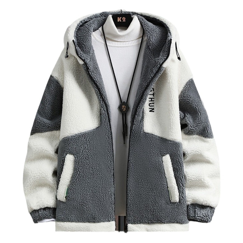 Camisa menos ropa abrigo de lana de cordero invierno de los hombres suelta moda estudiante juvenil engrosada lana granular chaqueta de los hombres