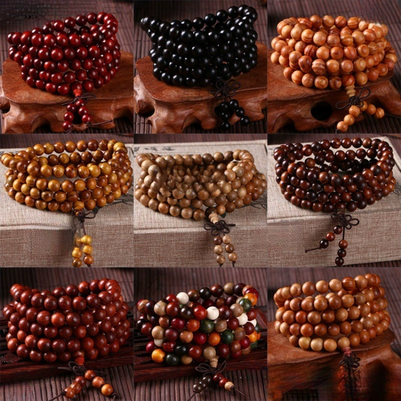 Креативный браслет в этническом стиле из 108 бусин Будды из сандалового дерева, различные браслеты-розарии с китайскими узлами, уличные ларьки