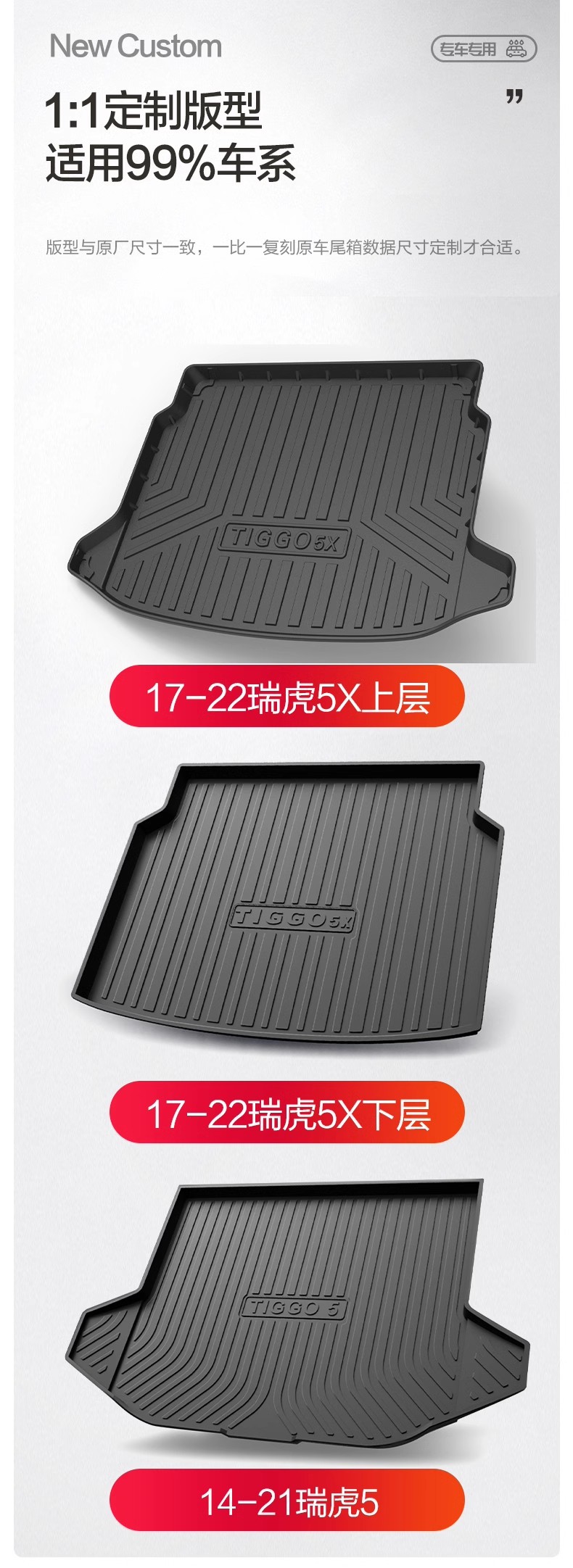 Chery Ruihu 5/5X Trunk Mat Car Interior Modification Accessories Decorative Supplies TPE Waterproof Tail Mat