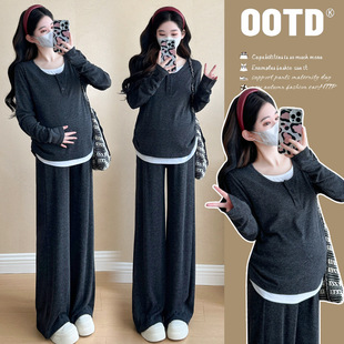 Pregnant women's spring and autumn clothing 2025 new suit fake two-piece jacket pants two-piece spring pregnancy advanced sense mother wear
