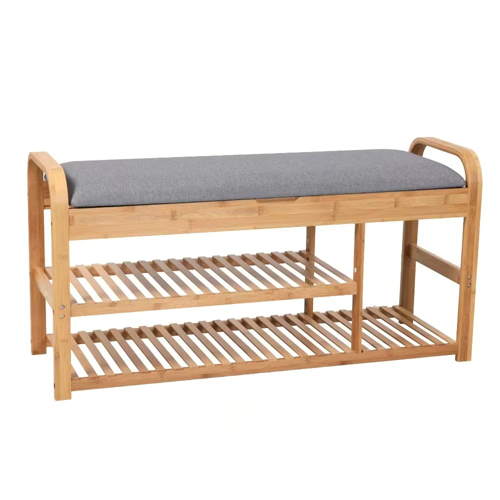 Almacenamiento de zapatos naturales en taburetes de zapatos de sala de estar de bambú de tres capas