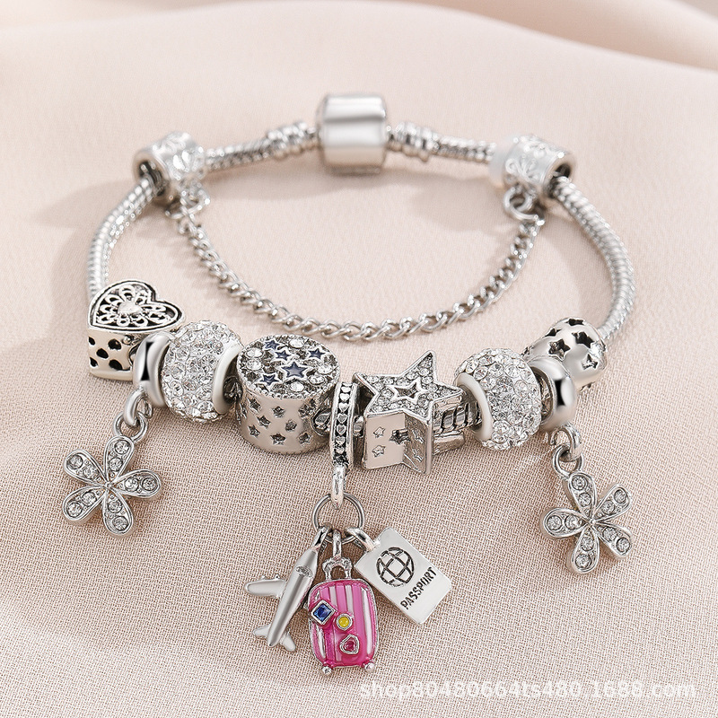 Panjia Bracelet European and American Cross-border DIY Beaded Bracelet Aircraft Suitcase Passport Pendant Rhinestone Explosive First Jewelry Panjia Bracelet European and American Cross-border DIY Beaded Bracelet Aircraft Suitcase Passport Pendant Rhinestone Explosive First Jewelry