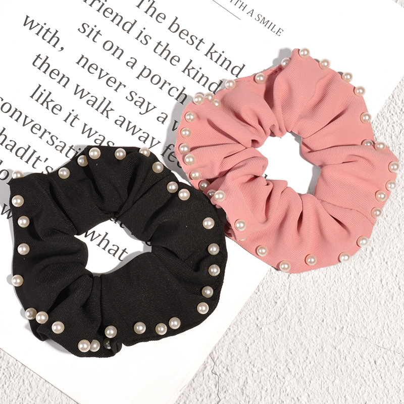 12g Weight Headwear Classification Festival Occasion Geometric Pattern Women'S Gender Coffee, Pink, Red, Yellow, Black Color Korean Fashion Solid Color Pearl Hair Scrunchies 1