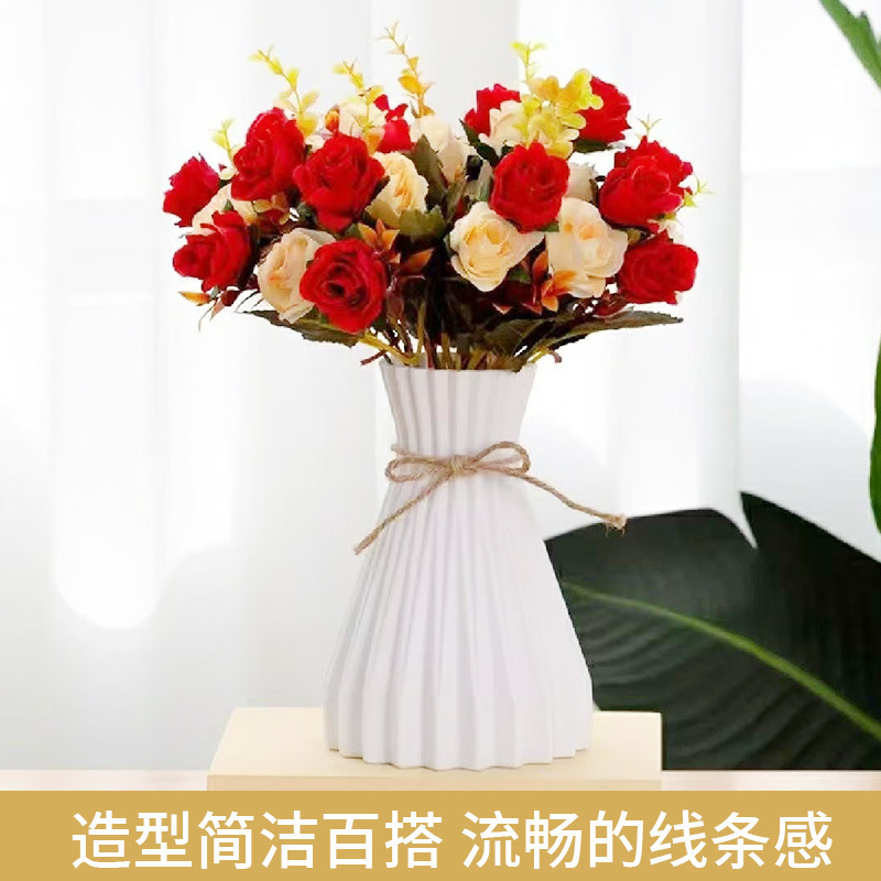 小清新防摔麻绳花瓶不可承水塑料折叠纹装饰摆件仿真桌面摆件花瓶|undefined