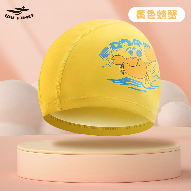 Gorro de natación para niños Revestimiento de PU de dibujos animados lindo niños y niñas impermeable protección para los oídos impresión logo gorra de natación ventas directas de la fábrica