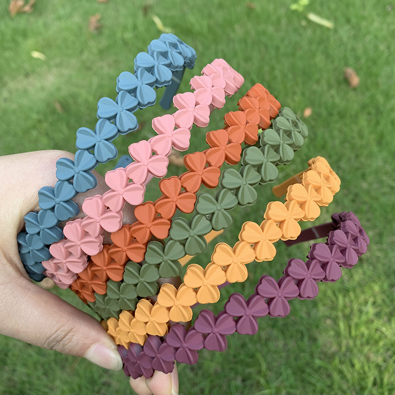 新款三葉草磨砂發箍跨境彩色兒童防滑頭箍氣質女生外出防碎發頭飾