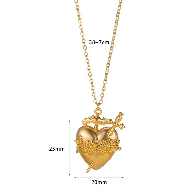 Cross Heart Shape Flower IG Style Zircon 304 Stainless Steel Alloy Pendant Necklace Wholesale display picture 4