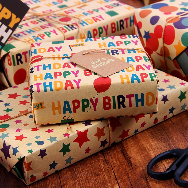 Papel de regalo de cumpleaños Papel kraft amarillo ecológico de gran tamaño Papel de regalo de cumpleaños de San Valentín 3 metros