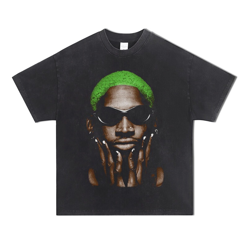 Basketball Bulls Rodman Commemorative American Casual Cotton T-Shirt Retro Vtg Short Sleeve Digital Print Top