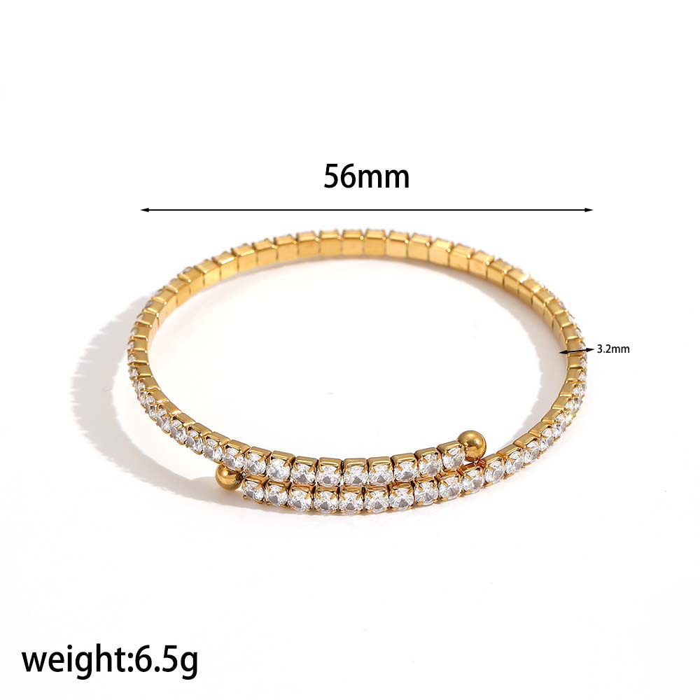 Pulsera de diamante de circón de acero inoxidable de estilo americano europeo y americano, pulsera de acero de titanio de diseño de todo fósforo de lujo ligero femenino, joyería transfronteriza