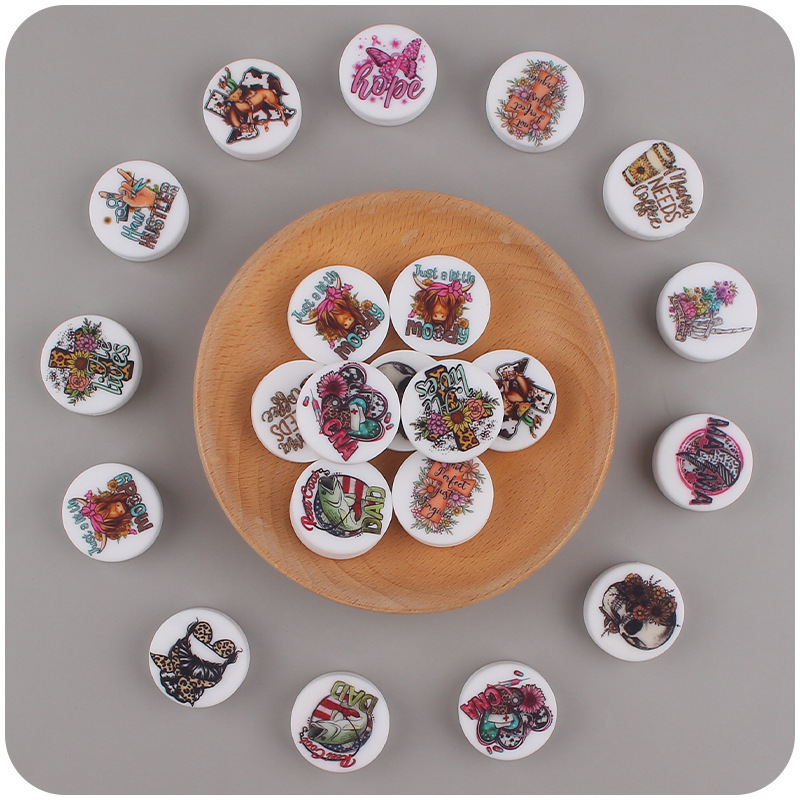 Nuevo bebé suministros de dibujos animados ronda retro impresión pequeña mordedor creativo DIY bebé chupete cadena teether Accesorios