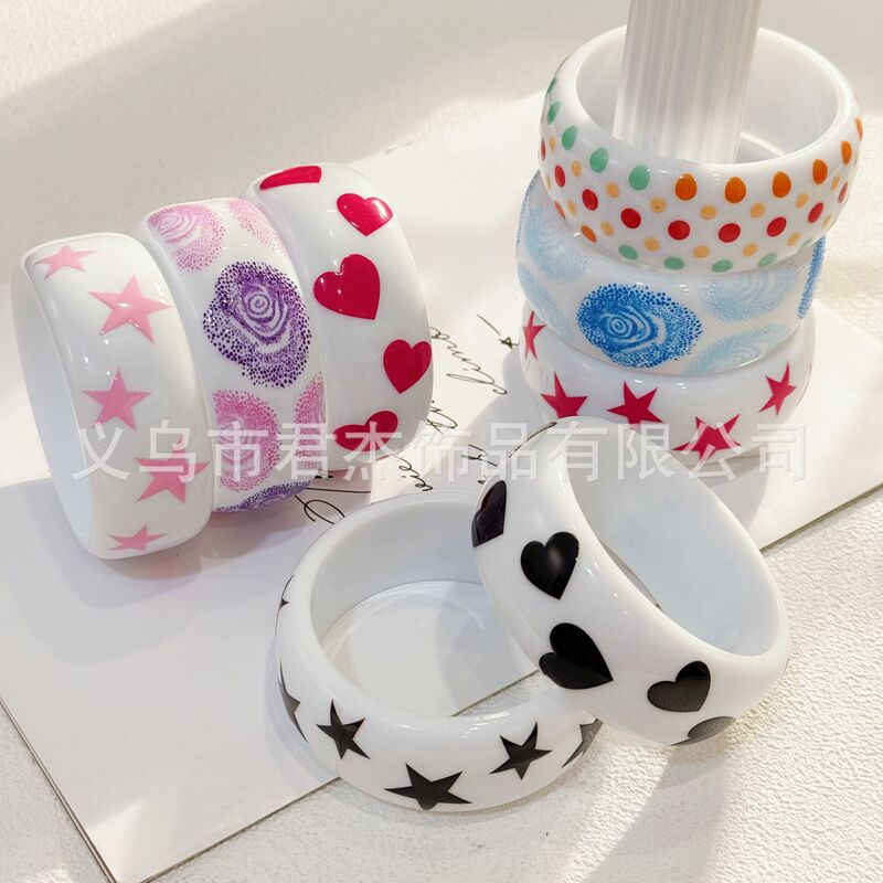 New European and American Colorful Fashion Polka Dot Heart Star Pattern Bracelet Exaggerated Personality Trend Ladies Hand Jewelry Wholesale New European and American Colorful Fashion Polka Dot Heart Star Pattern Bracelet Exaggerated Personality Trend Ladies Hand Jewelry Wholesale