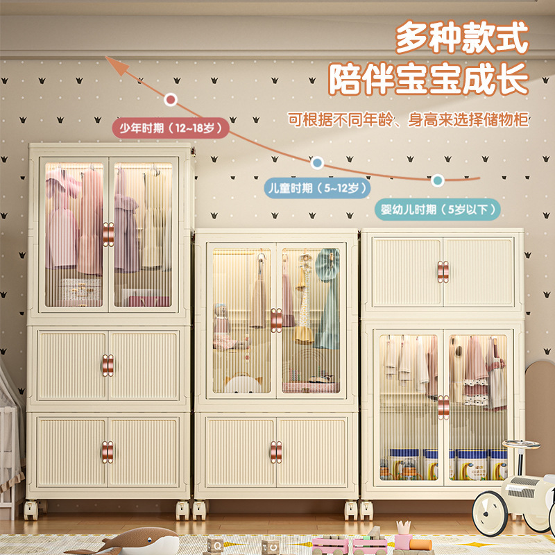 Armario para niños, armario para guardar ropa, no requiere instalación, se puede colgar, armario para guardar aperitivos de varias capas, caja de almacenamiento transparente plegable