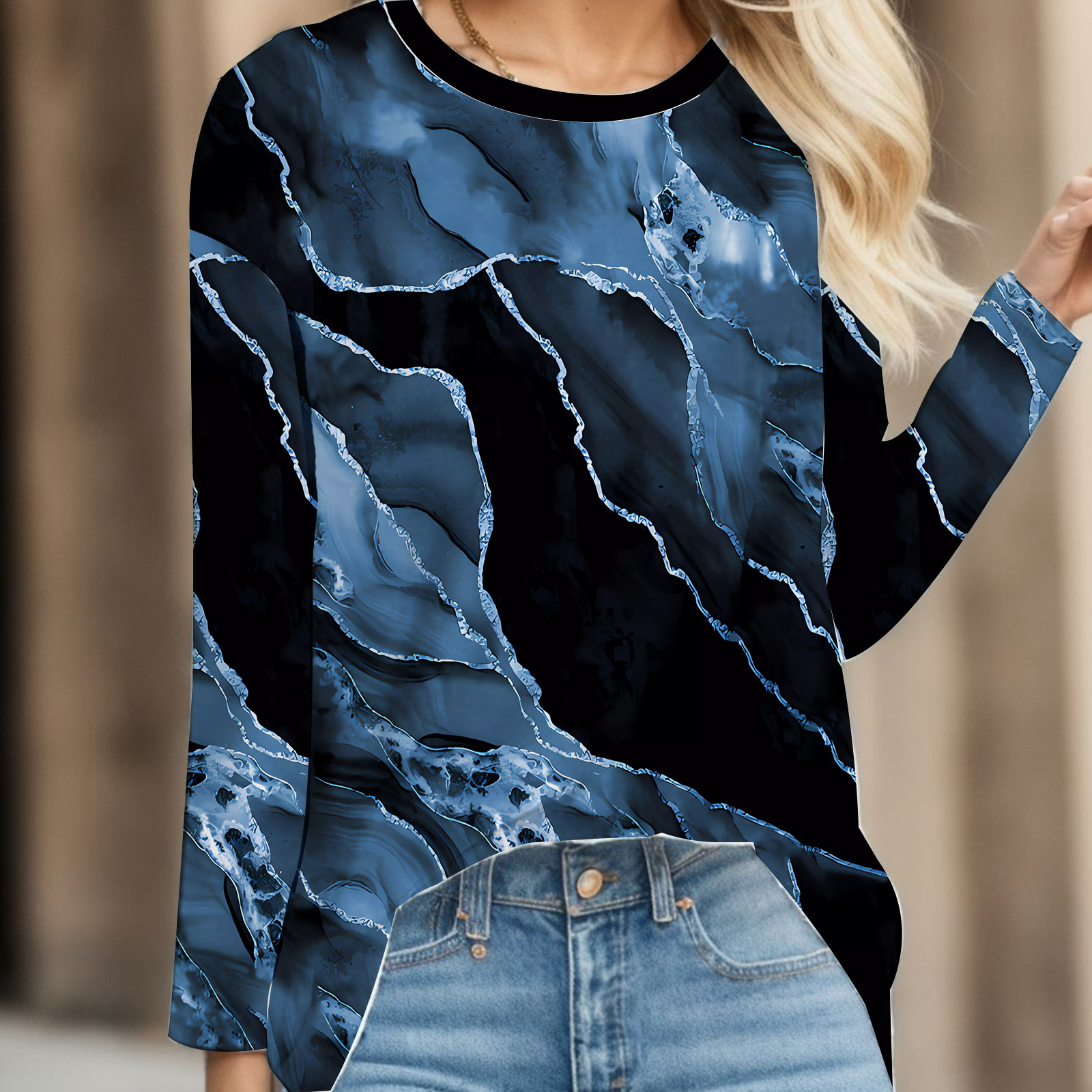 Transfronterizo otoño e invierno nuevas señoras casual cuello redondo Pascua impresión digital casual suelto cuello redondo suéter de manga larga para mujer