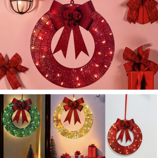 Cross-border new Christmas wreath acrylic luminous bow wreath Christmas decorations door pendant