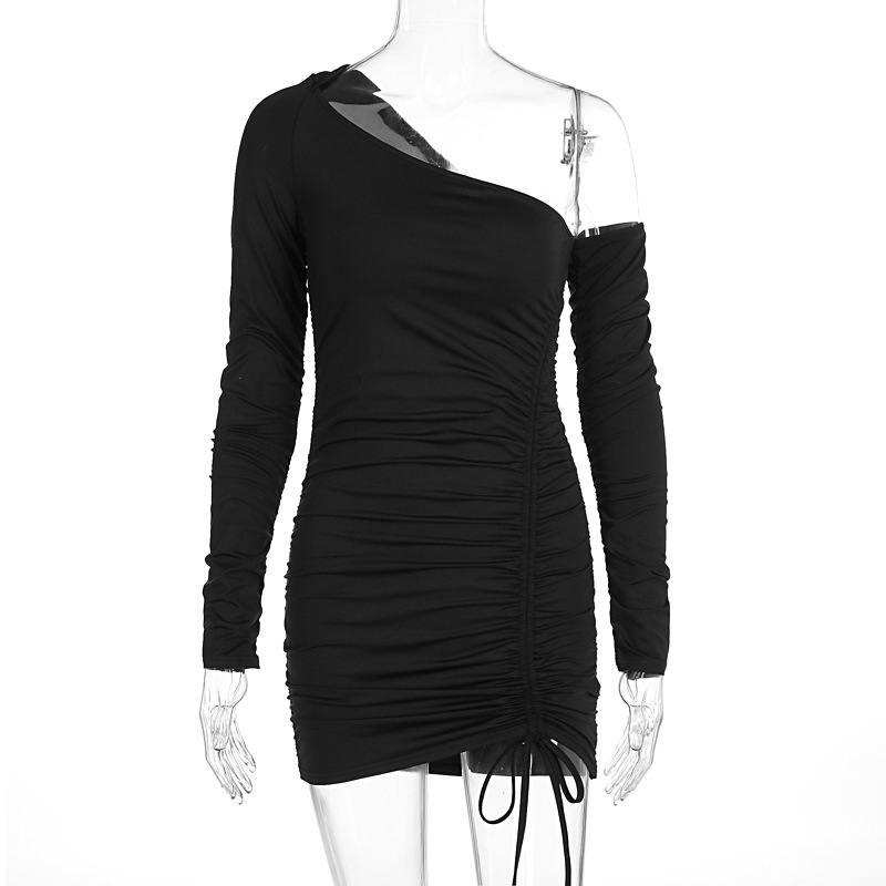 Women Clothing Autumn Winter Long Sleeve Diagonal Collar Slim Ruffle Hip Dress 10 Women Clothing Autumn Winter Long Sleeve Diagonal Collar Slim Ruffle Hip Dress