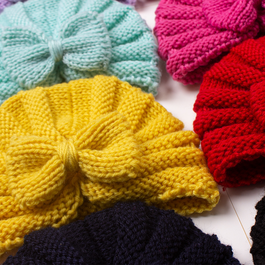 70g Weight Hat Classification Wool Cap Hats Type Daily Occasion Solid Color, Bow Knot Pattern Winter, Spring, Autumn Season Children Unisex Gender Knitted Design Fashion Style Children Unisex Fashion Solid Color Bow Knot Knitted Wool Cap 2
