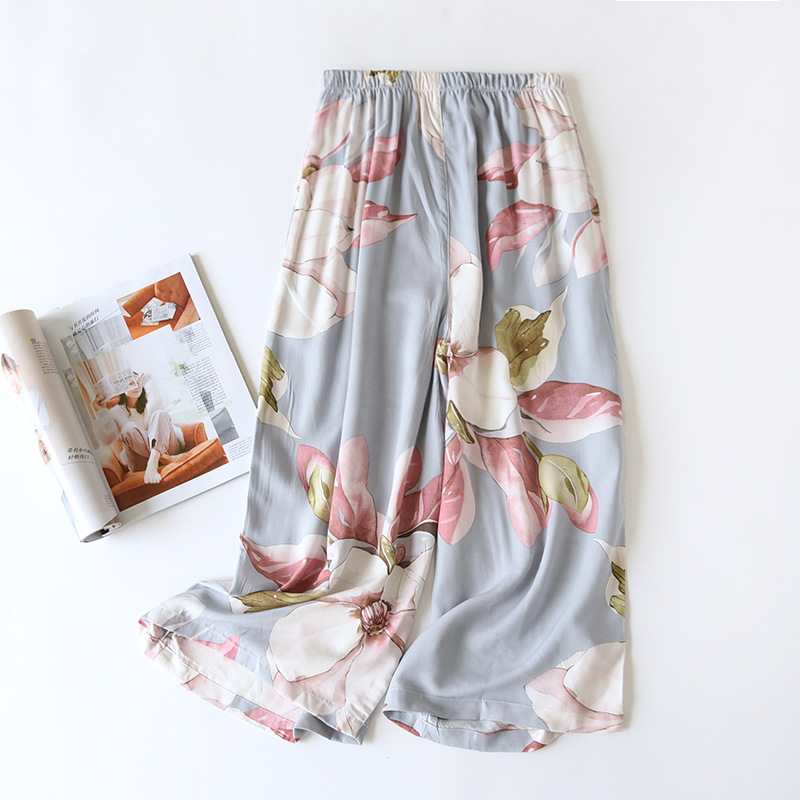 H綿七分ズボン青底牡丹