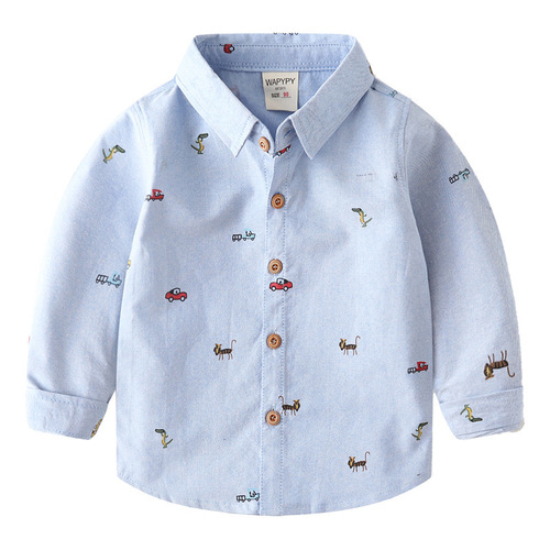 Children's Long-Sleeve Shirt Wholesale  Spring and Autumn New Children's Korean Version Fashion Cartoon Print Shirt Trend