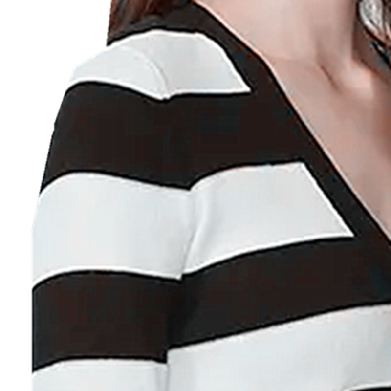 여성 봄, 가을 니트 스트라이프 가디건 탑 클립 온 V 넥 긴팔 짧은 스웨터 가공 공장 도면 및 샘플 주문