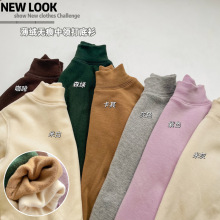 2023秋冬儿童无骨薄绒中领打底衫男女童纯色上衣宝宝弹力半高领