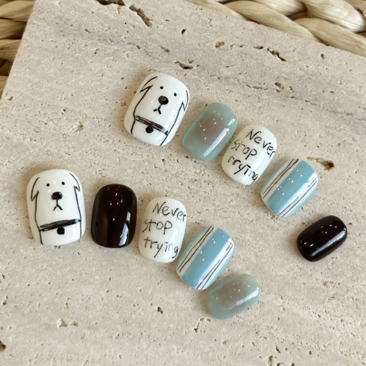 Cute puppy handmade wear hand-made high-end short nail piece simple hand-painted wholesale high-end ins cartoon