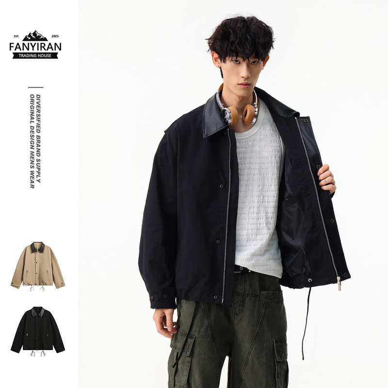 Ace Spring and Autumn New Retro British Style Pu Leather Lapel Jacket Lapel Work Jacket Men's Hunting Wear Hj5807