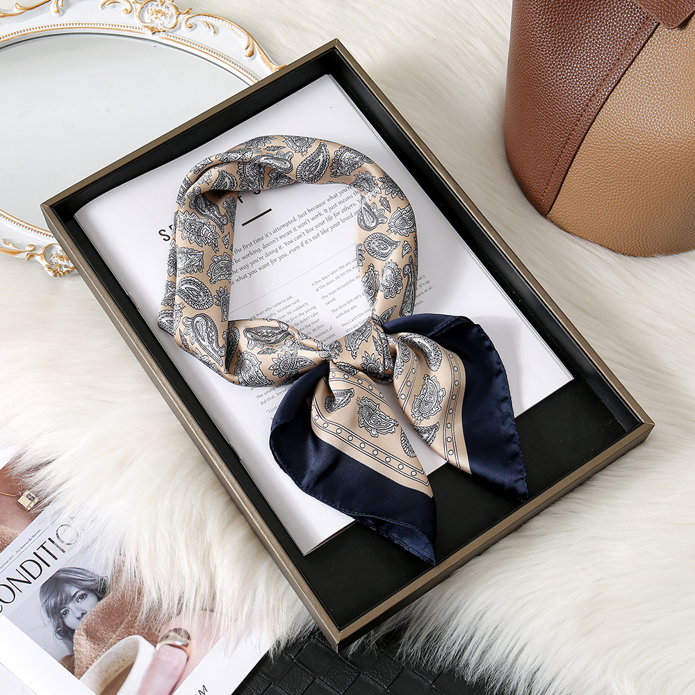 Flor de anacardo europea y americana transfronteriza 70 bufanda de seda de imitación retro todo-fósforo bolsa atada bufanda cuadrada bolsa atada bufanda de seda scarf al por mayor