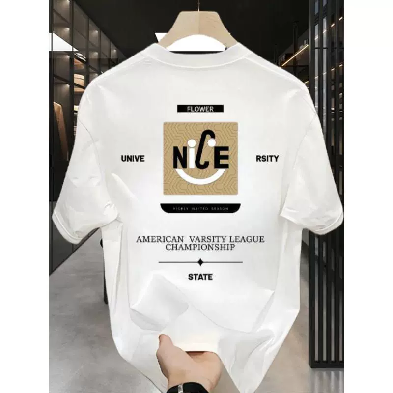 Модная стильная мужская футболка из чистого хлопка с коротким рукавом, летняя новинка 2025 года, свободный крой, брендовый трендовый топ с половиной рукава.